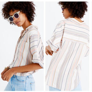Madewell Courier Aldwin Striped Short Sleeve Oversized Button Up Top -Size Small